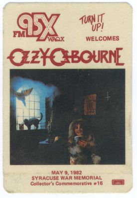 ozzy syracuse may 9 1982
Backstage pass for an Ozzy concert that never happened, due to death of guitarist Randy Rhoads.
